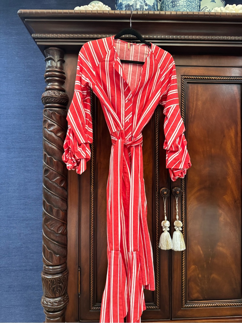 Johanna ortiz Red and White Striped Wrap Maxi Dress